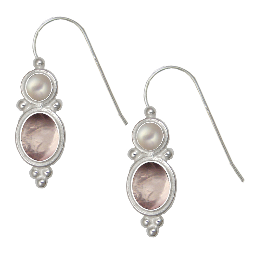 Sterling Silver Drop Dangle Earrings Rose Quartz And Cultured Freshwater Pearl